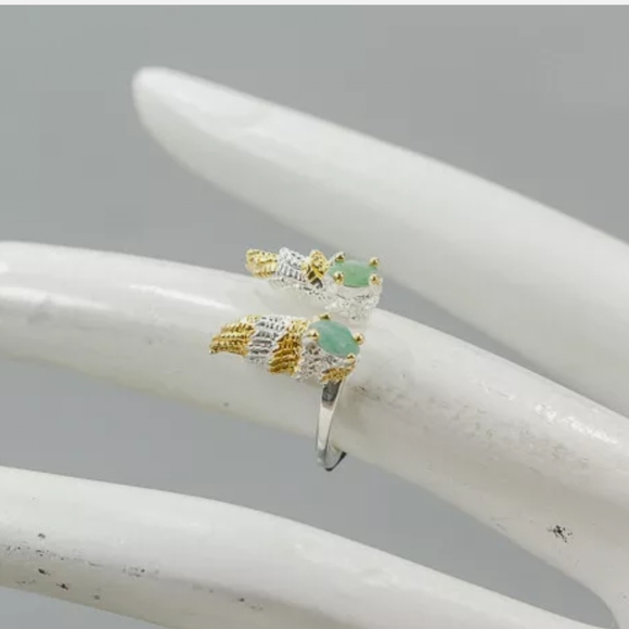 Emerald Sterling & gold Angel wings midi ring sz4 adjustable - Picture 12 of 12